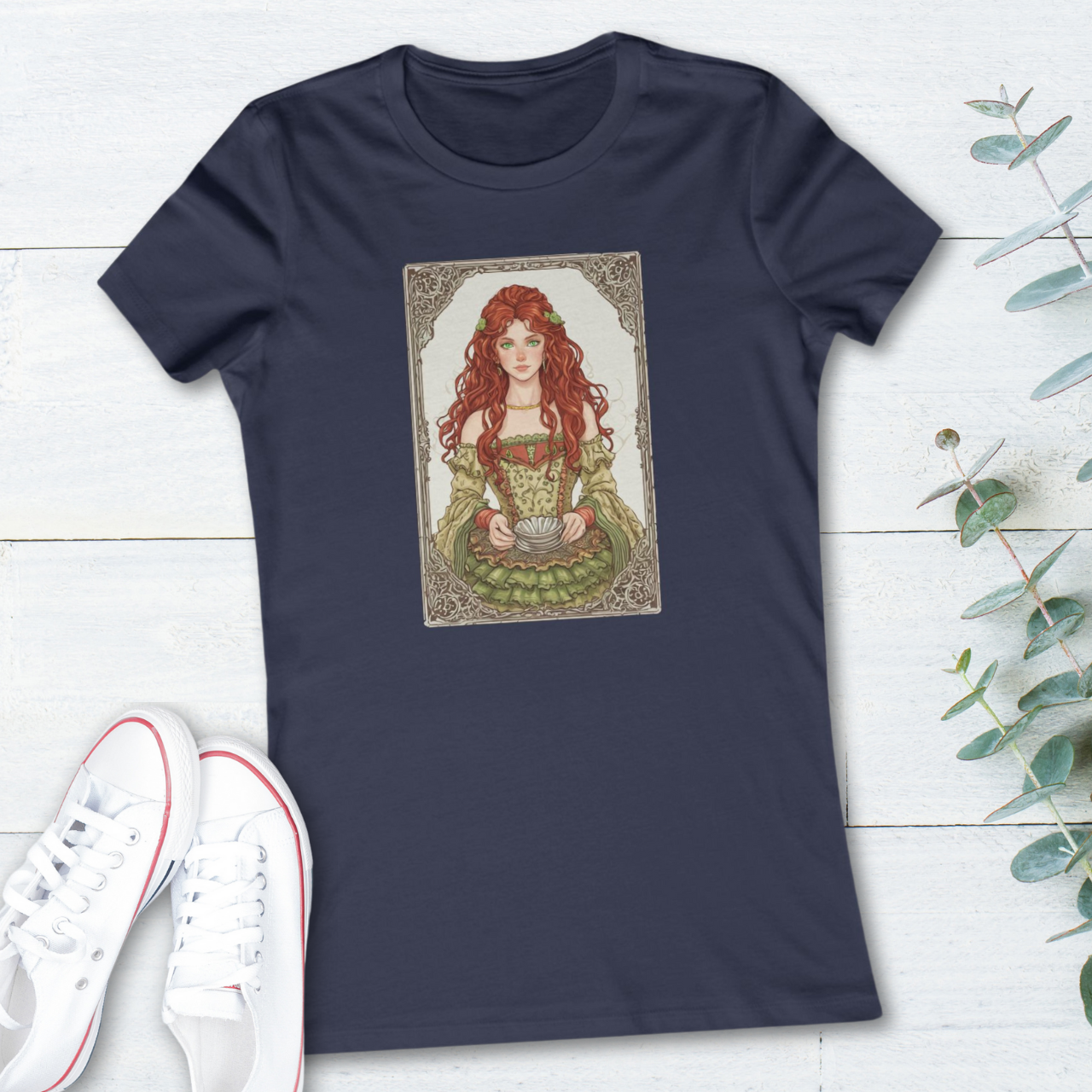 Queen of Cups Tarot T Shirt in Scarlet, Emotional Wisdom Tee