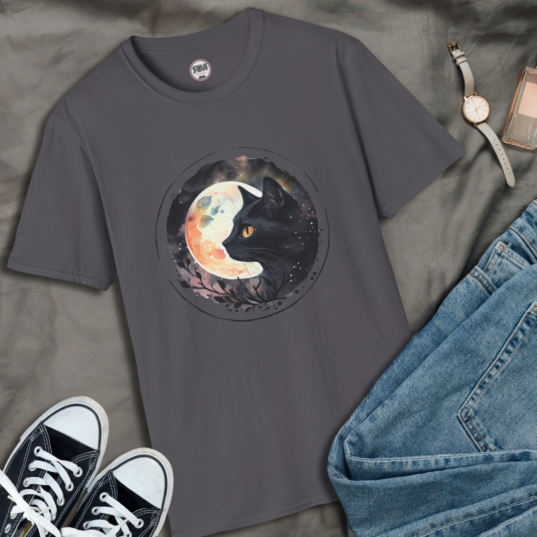 Black Cat in the Moonlight T-Shirt - Witchy Lunar Glow Tee