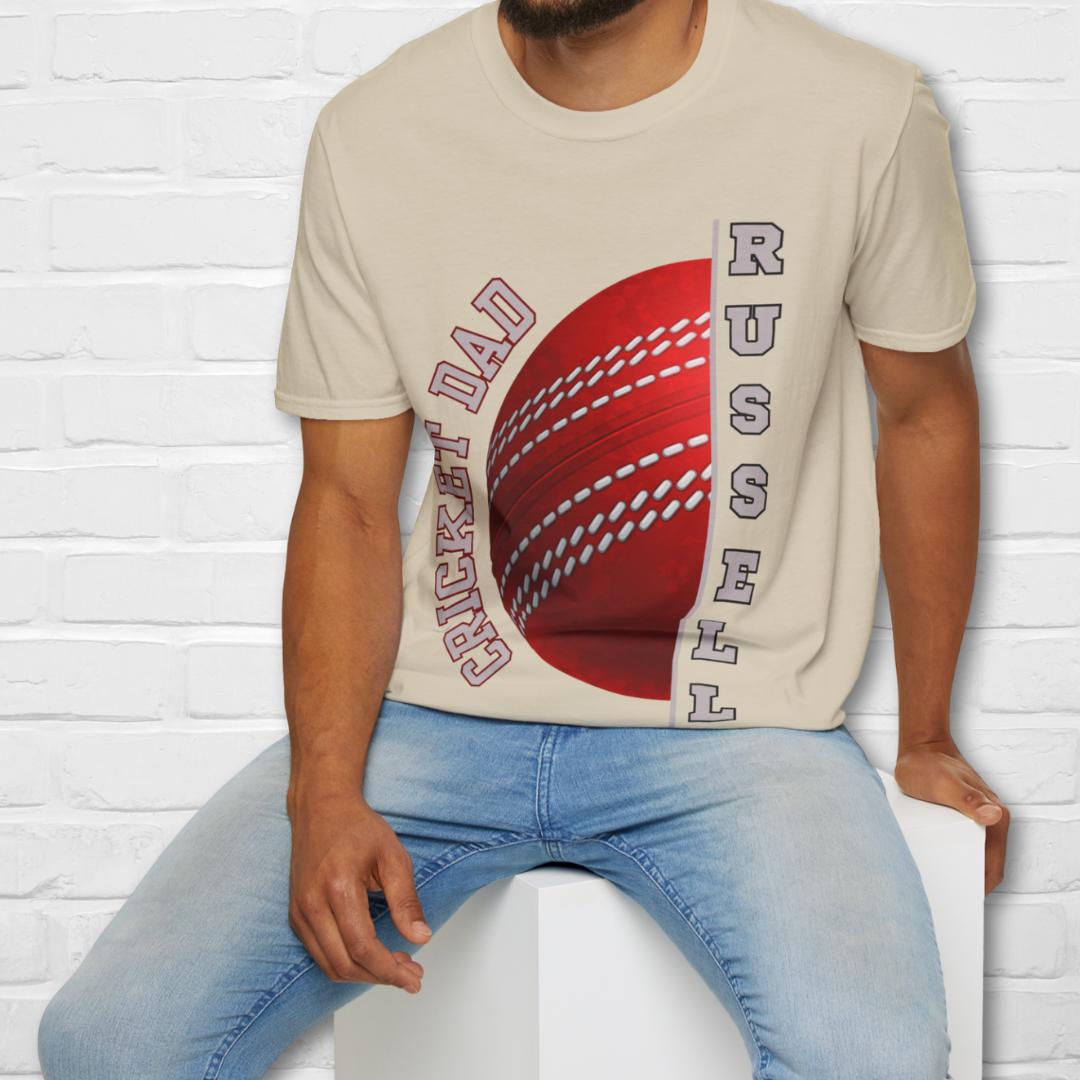 Personalised Cricket Dad T Shirt, Custom Name Gift, Unique Father’s Day Tee