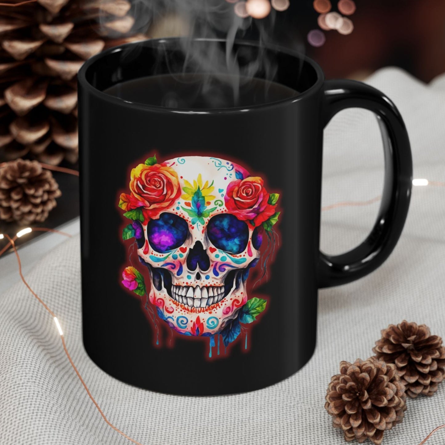 day of the dead calavera 11 oz black mug