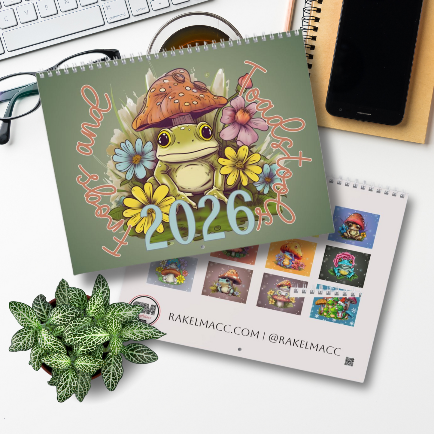 Frogs & Toadstools 2026 Wall Calendar - Cute Frog Lover Gift & Kids Room Decor