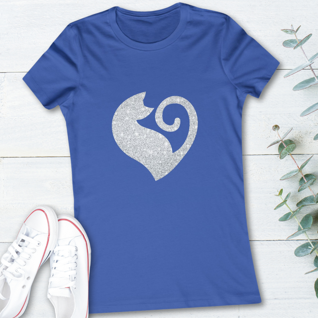 Cat Heart Shirt Silver Glitter Womens Tee