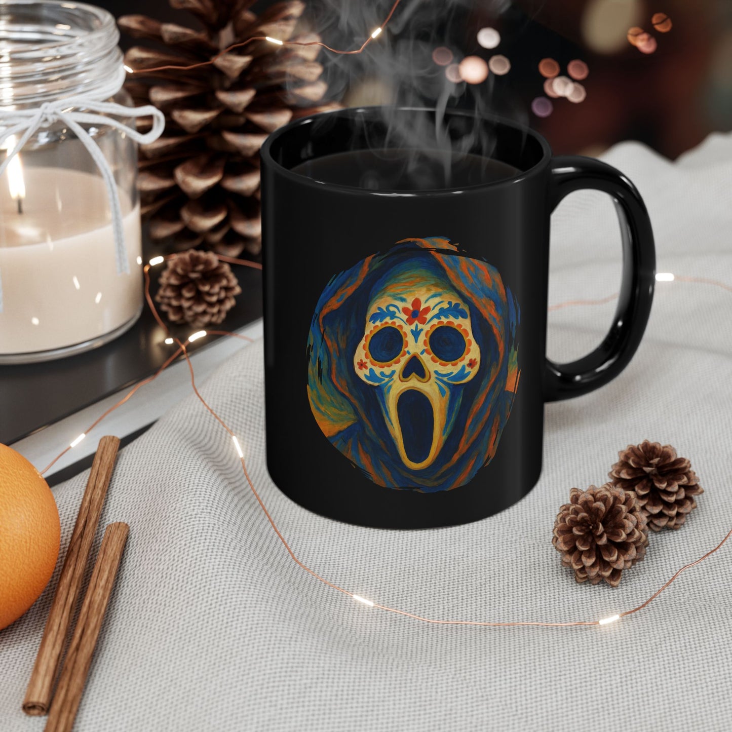 Spooky Sugar Skull Mug | Horrorcore Day of the Dead Coffee Cup Black or White