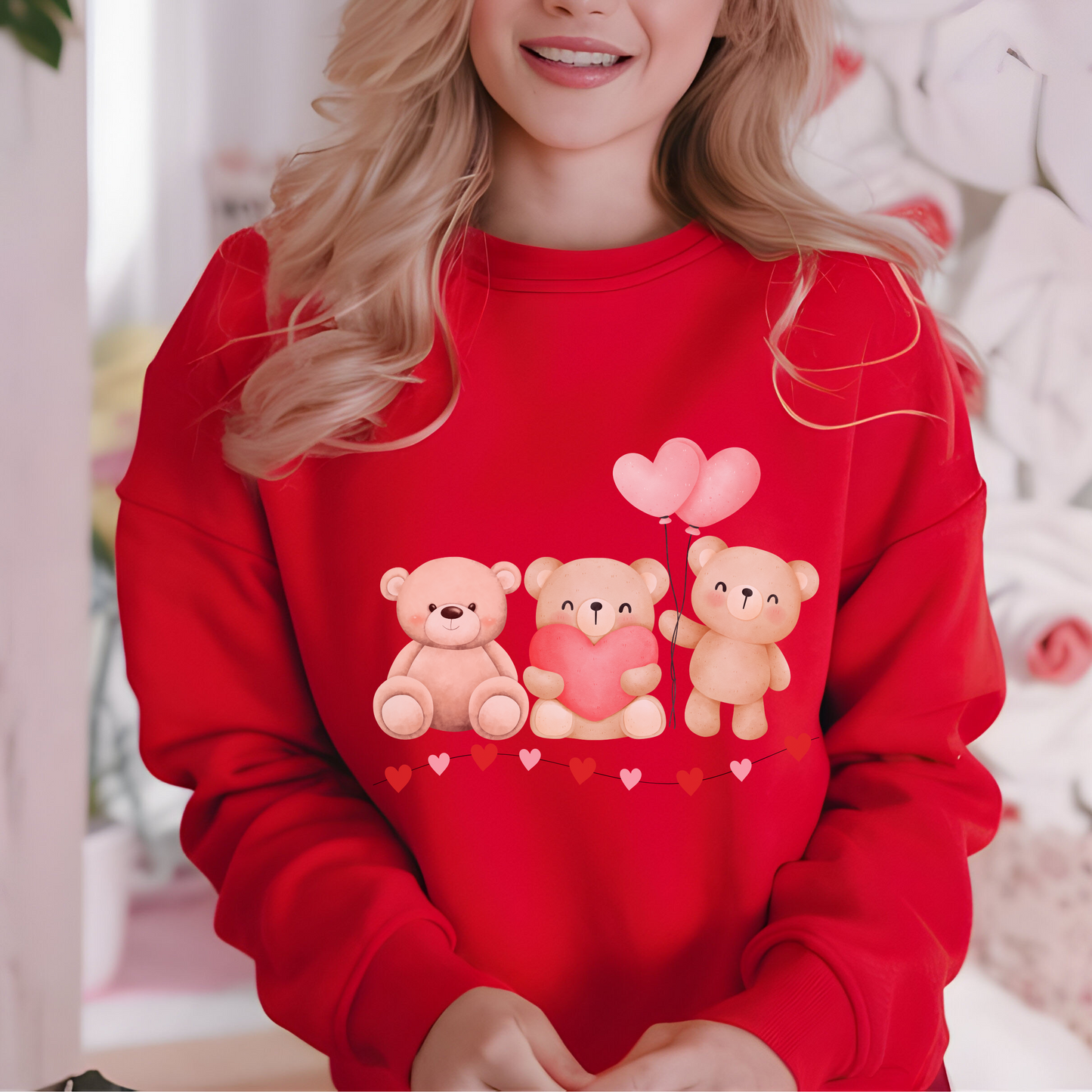 Teddy Bear Valentines Day Sweatshirt, Cute Valentine Pullover for Women