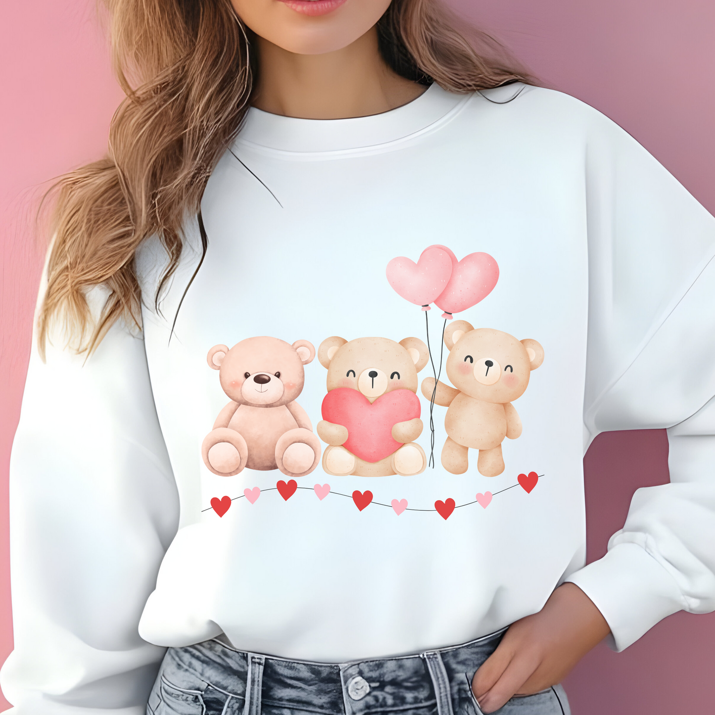 Teddy Bear Valentines Day Sweatshirt, Cute Valentine Pullover for Women