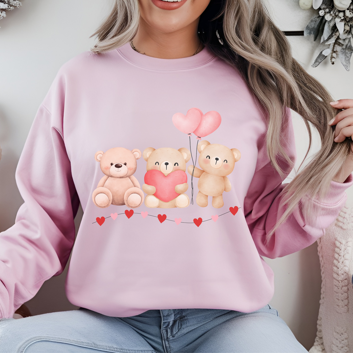 Teddy Bear Valentines Day Sweatshirt, Cute Valentine Pullover for Women