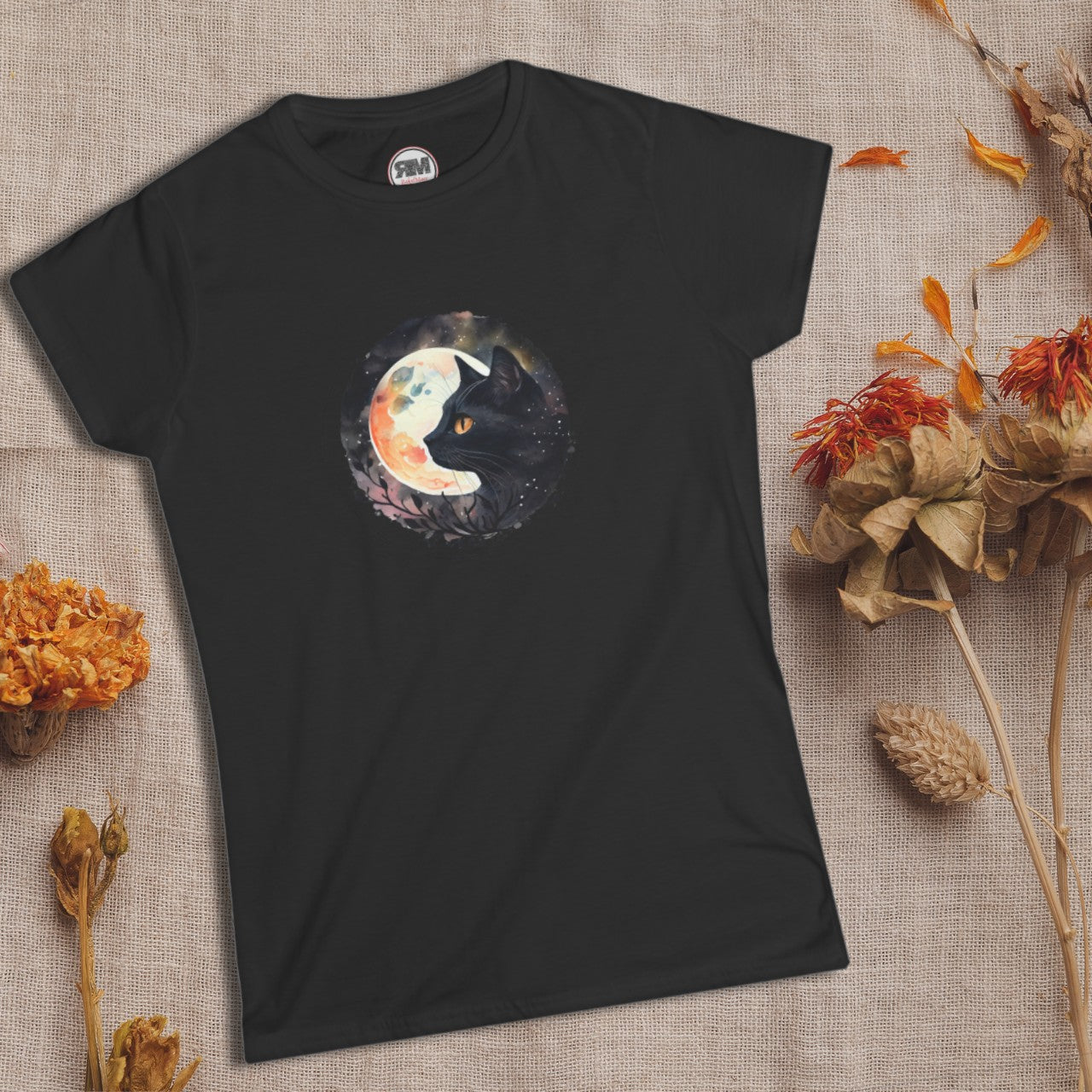 Black Cat in the Moonlight T-Shirt - Witchy Lunar Glow Tee