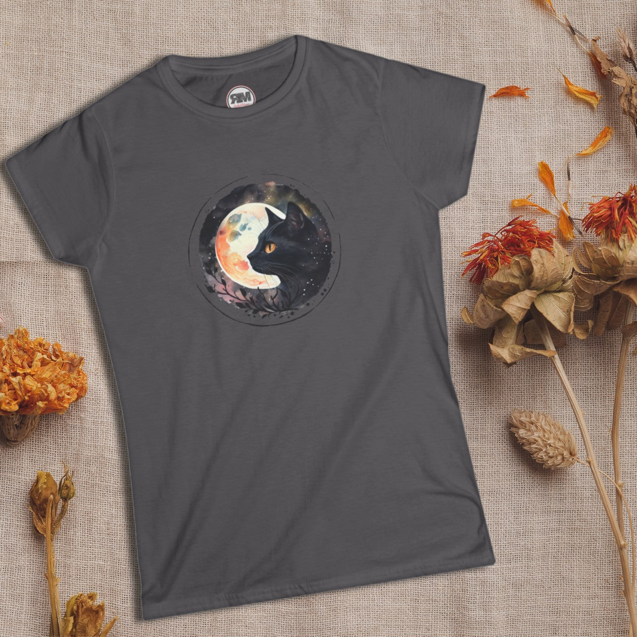 Black Cat in the Moonlight T-Shirt - Witchy Lunar Glow Tee