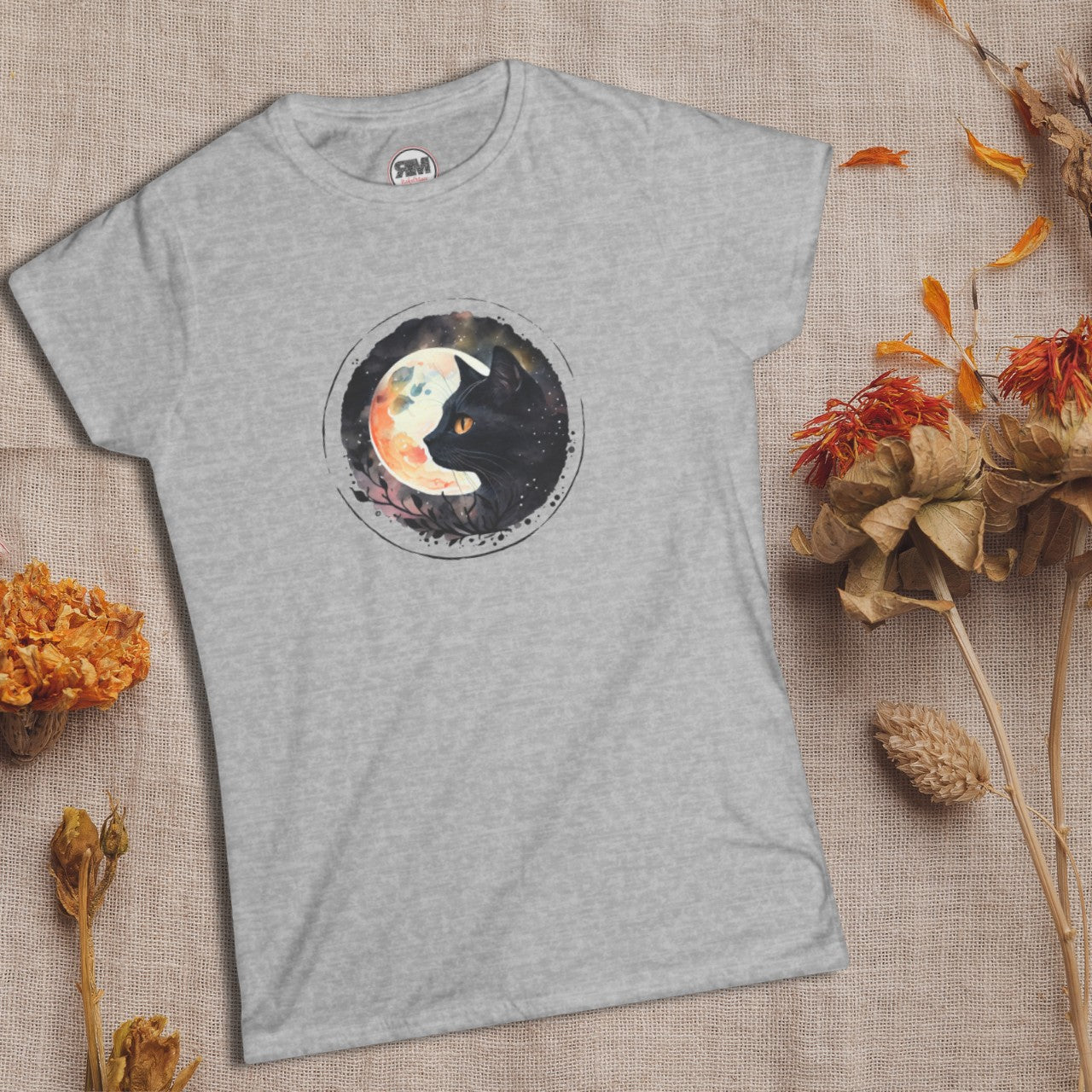 Black Cat in the Moonlight T-Shirt - Witchy Lunar Glow Tee