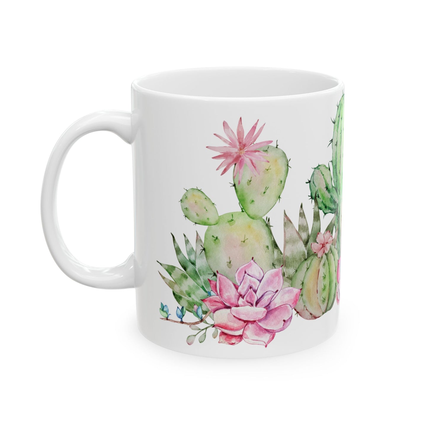 Taza de cerámica con cactus y suculentas en acuarela de 11 oz y 15 oz