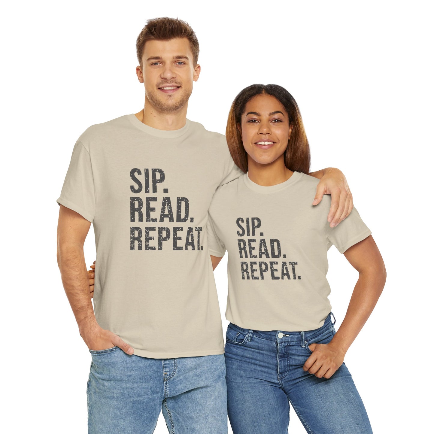 Sip Read Repeat Book Lover Casual Tee Printify