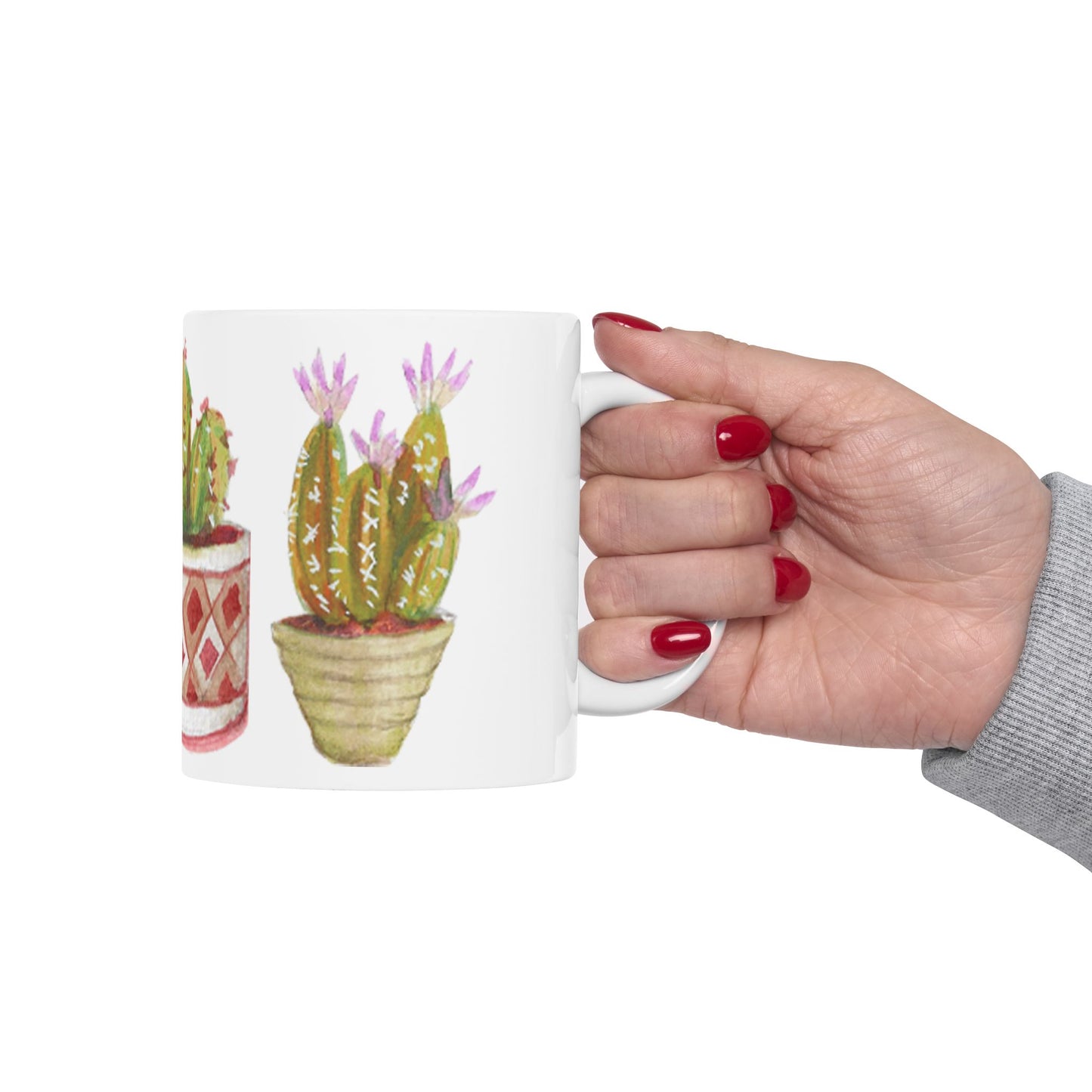 Watercolor Potted Cacti and Succulents Ceramic Mug Cacti Lover Gardener Gift Idea for Green Thumb