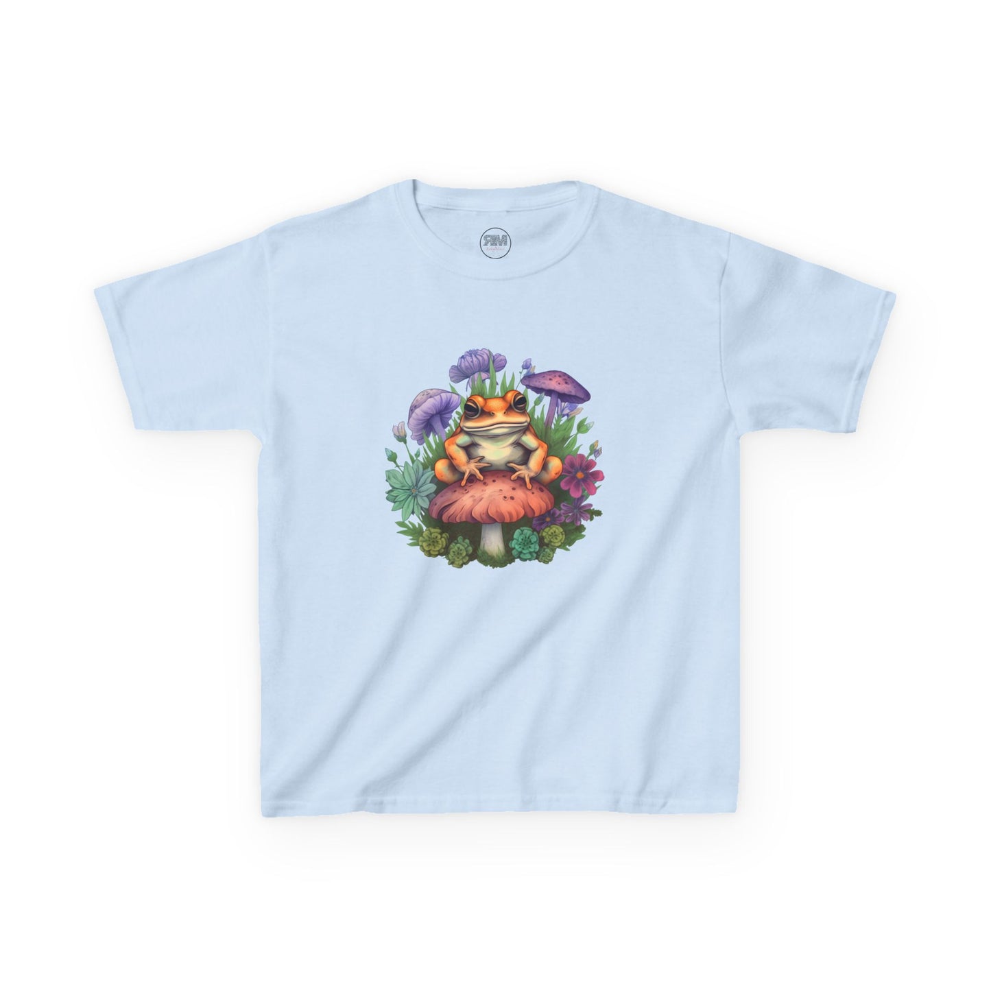 Cute Frog Sitting on a Toadstool Kids T-Shirt Clothing Fun Frog Tee Youth Top Unisex Shirt