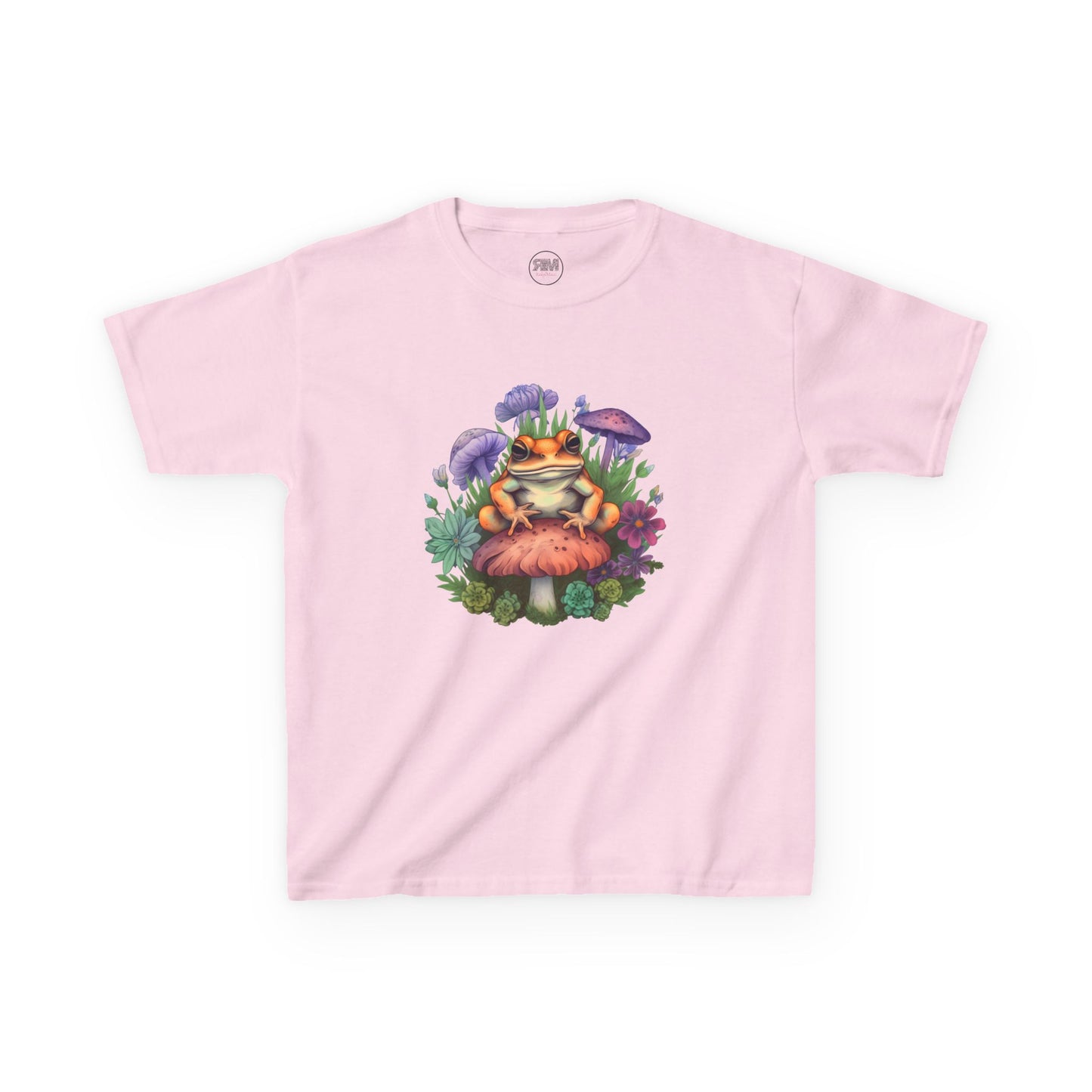 Cute Frog Sitting on a Toadstool Kids T-Shirt Clothing Fun Frog Tee Youth Top Unisex Shirt