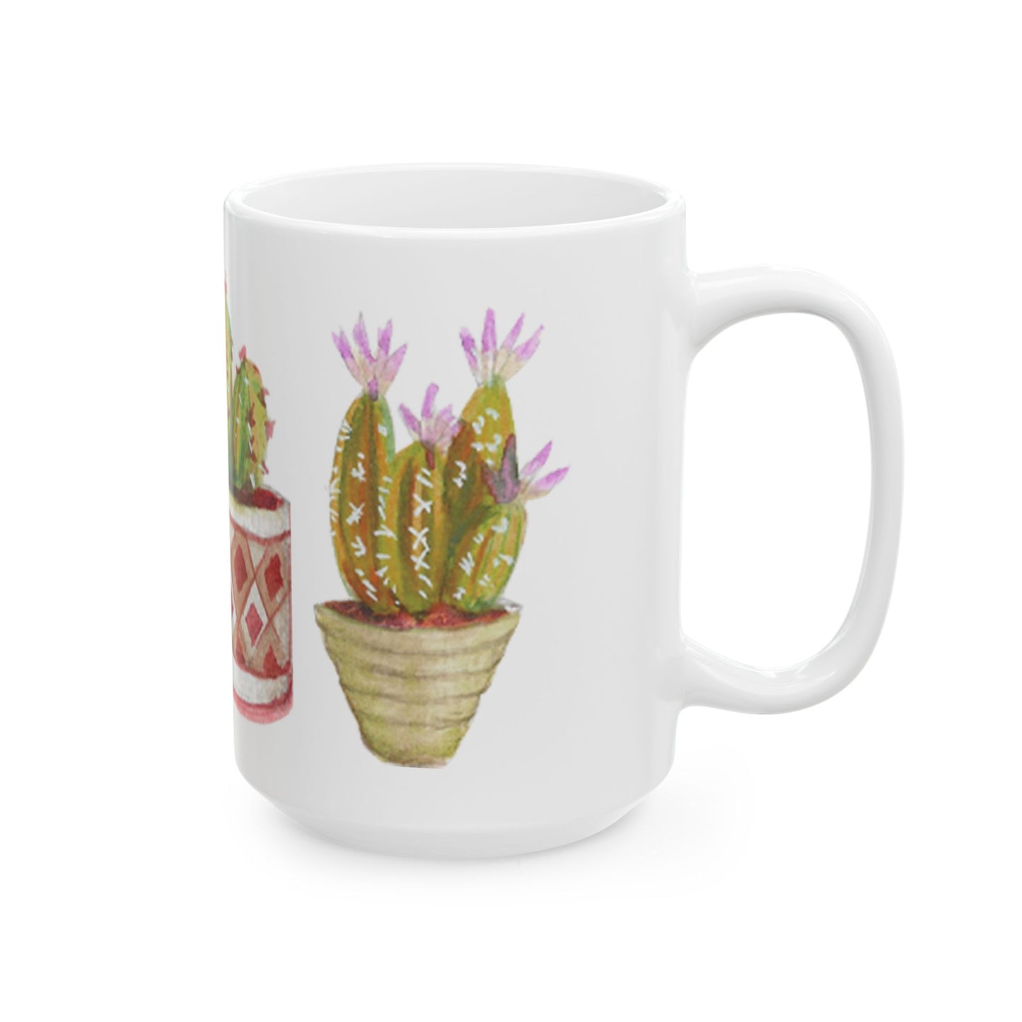 Watercolor Potted Cacti and Succulents Ceramic Mug Cacti Lover Gardener Gift Idea for Green Thumb