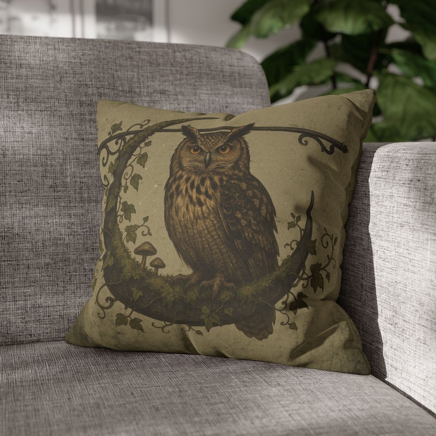 Owl cushion cover 16x16 dark cottagecore mystical home decor