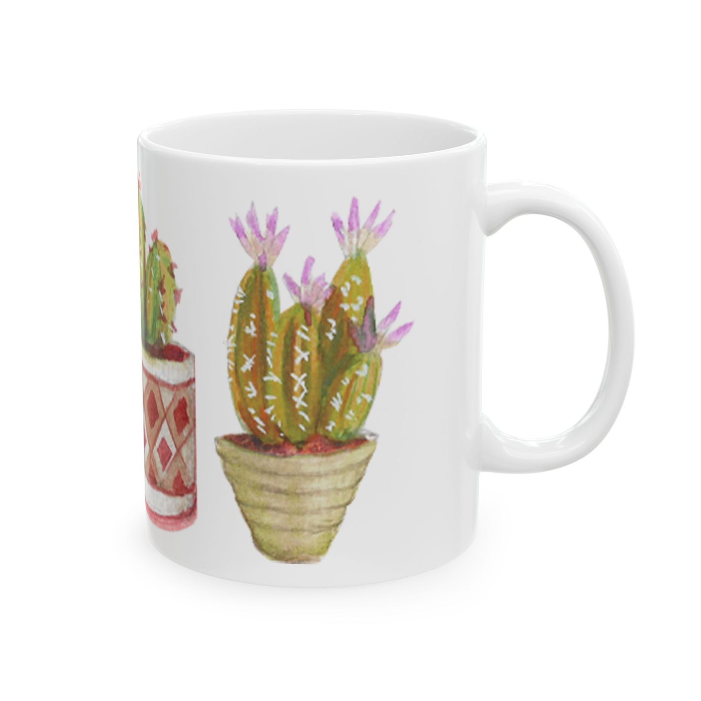 Taza de cerámica con acuarela de cactus y suculentas en macetas, idea de regalo para jardineros amantes de los cactus