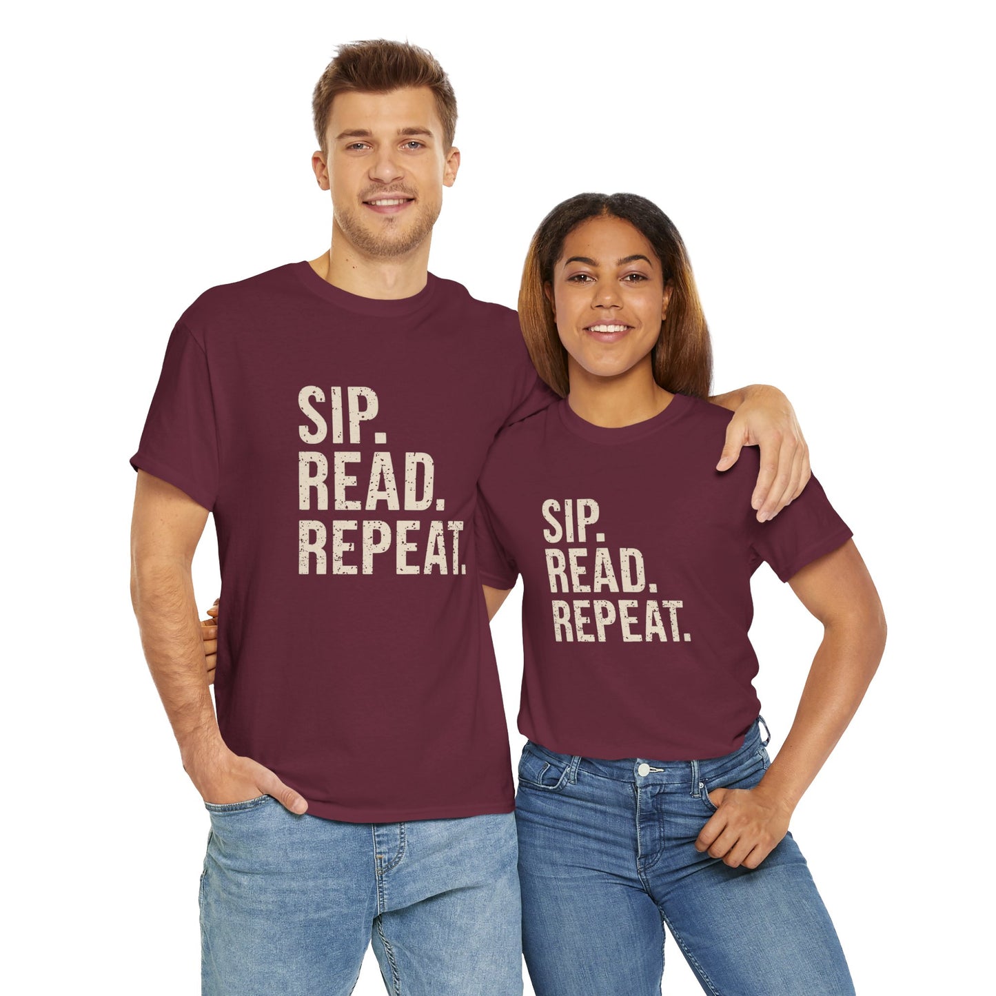 Sip Read Repeat Book Lover Casual Tee Printify