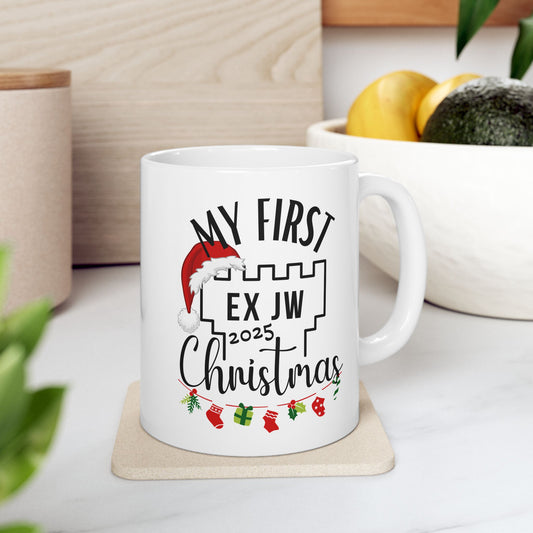 My First Ex JW Christmas Mug, Cult Survivor Gift in White or Black Printify