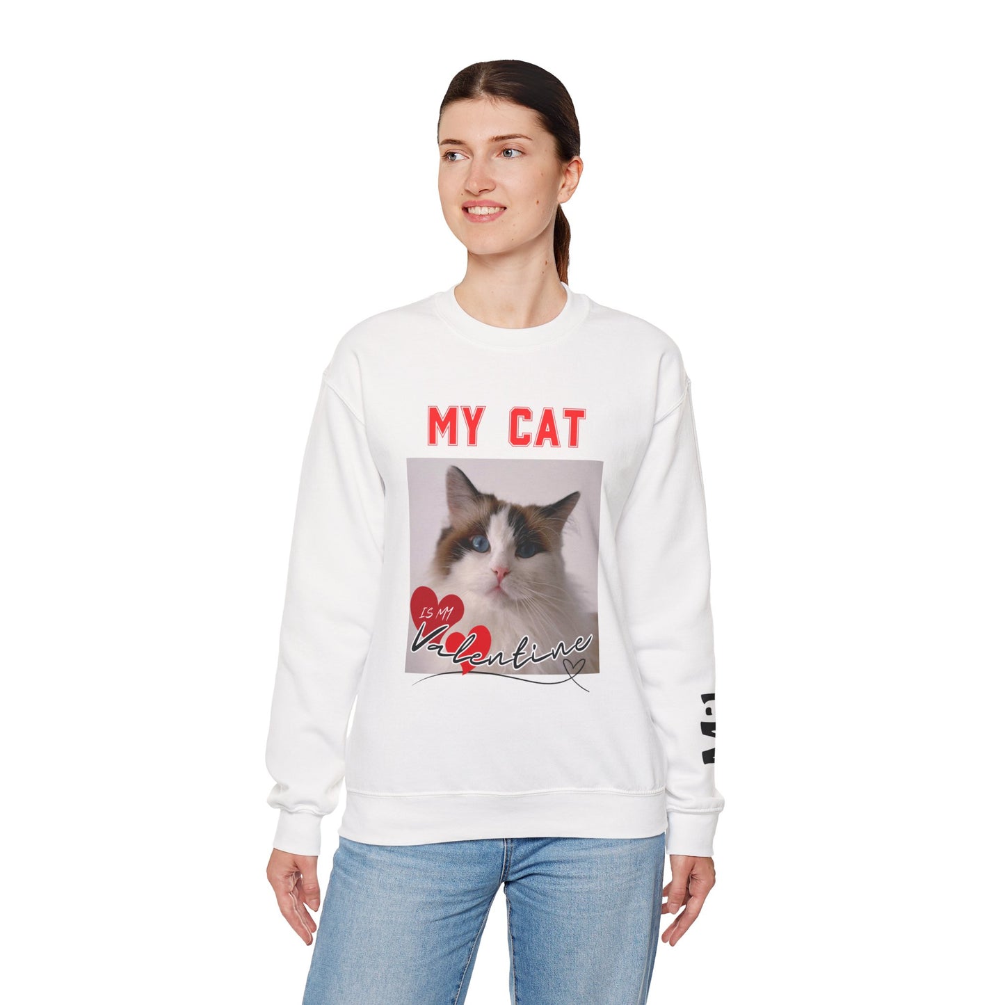 My Cat Valentine Sweatshirt – Custom Pet Photo for Cat Lovers Printify