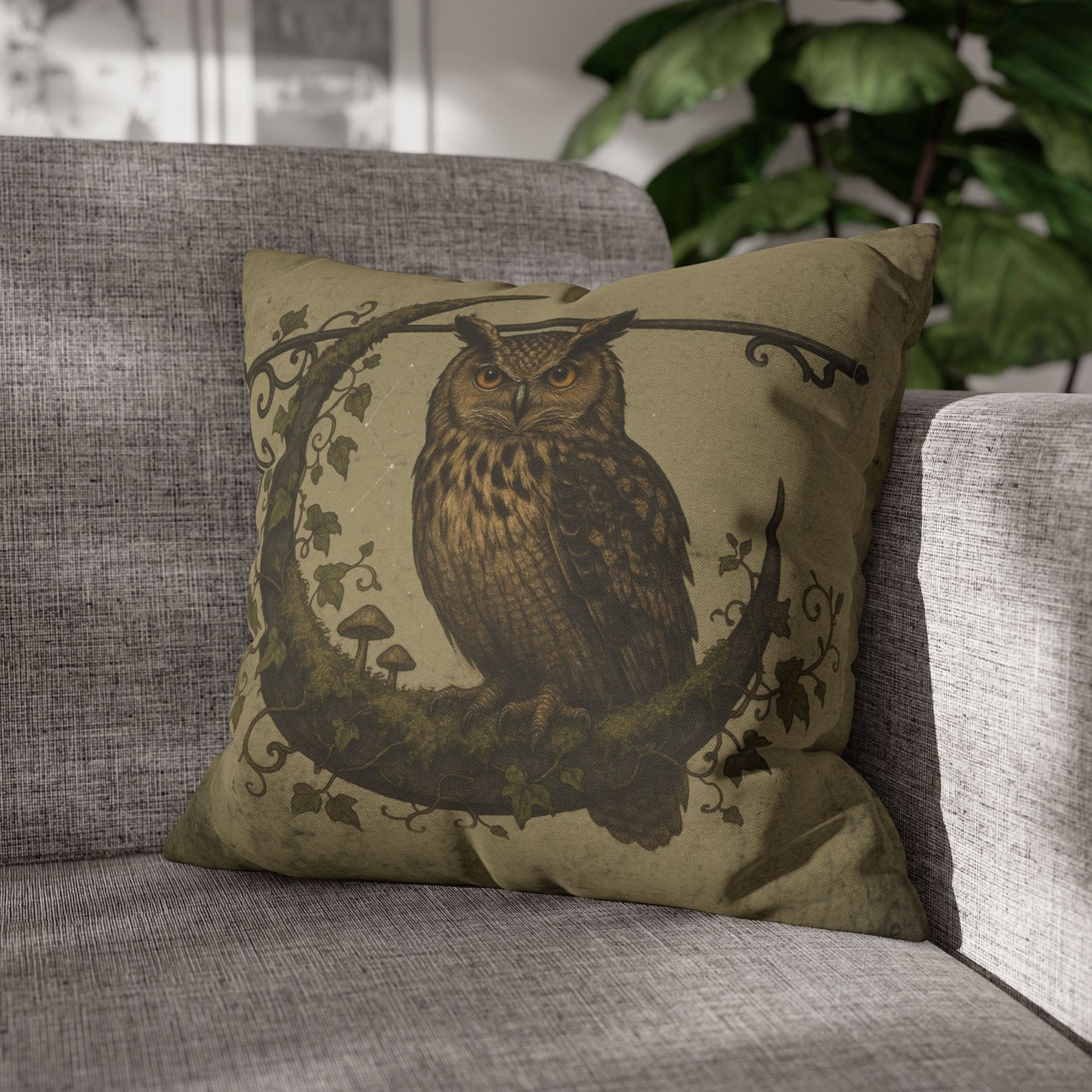 Owl cushion cover 18x18 celestial owl moon design