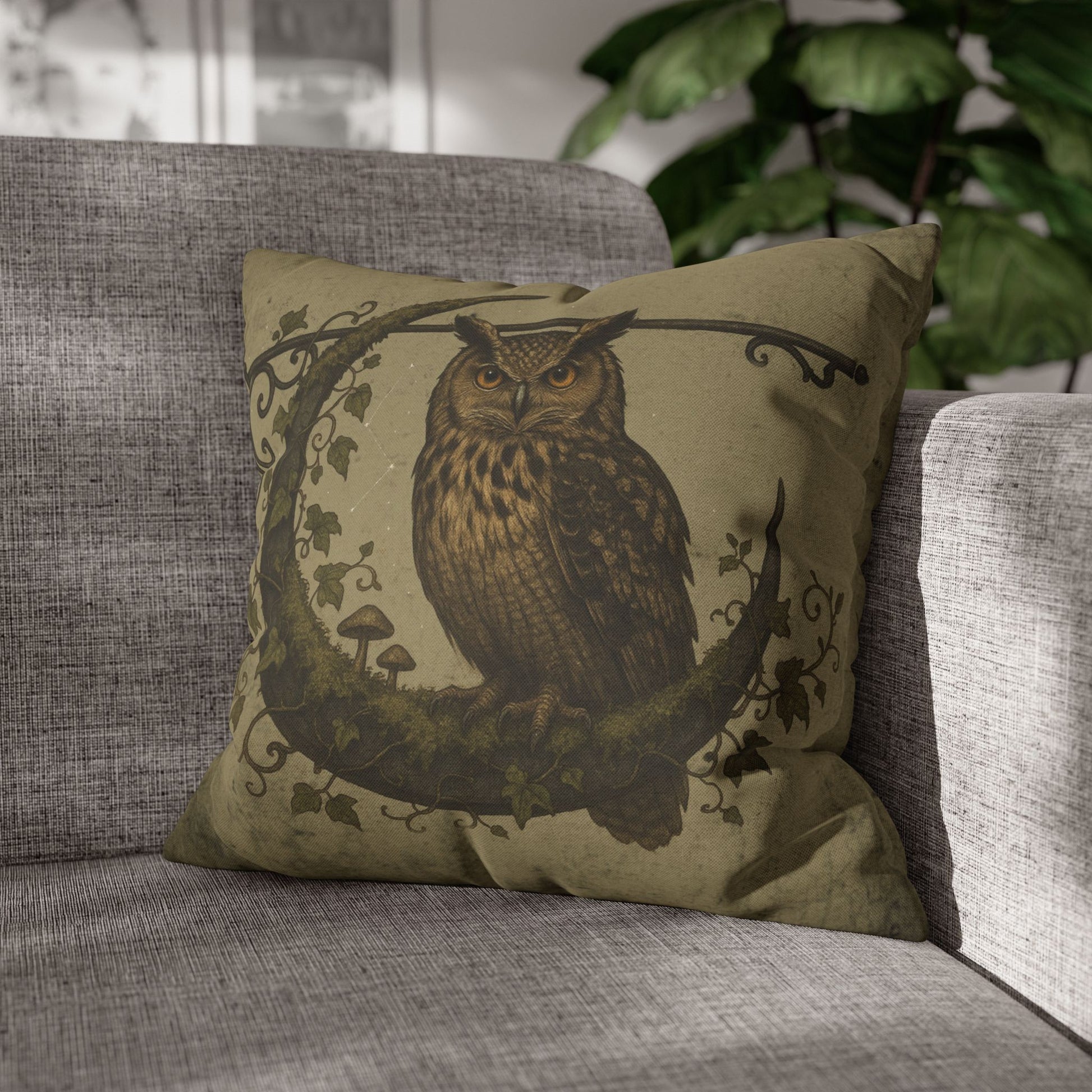 Owl cushion cover 18x18 celestial owl moon design