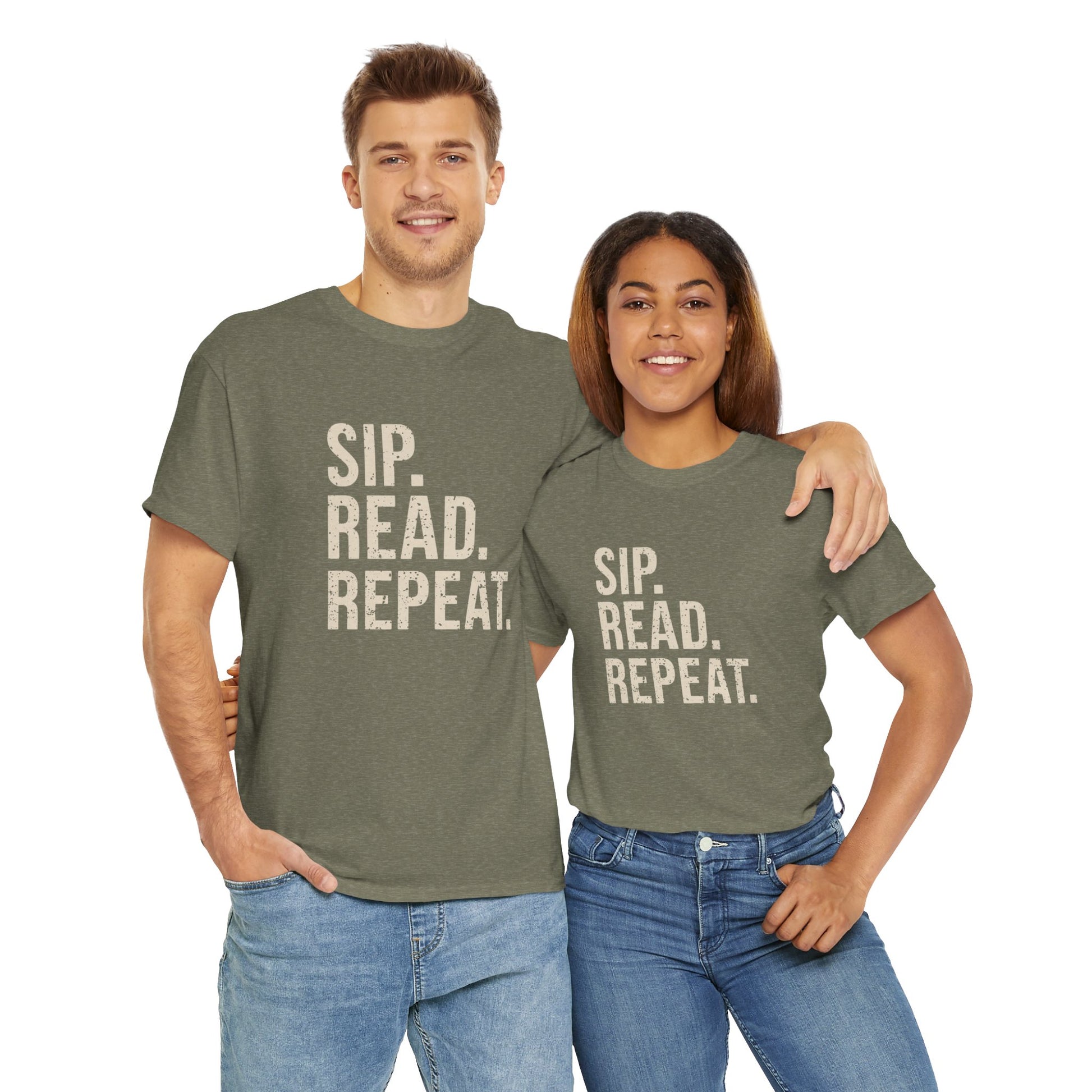 Sip Read Repeat Book Lover Casual Tee Printify