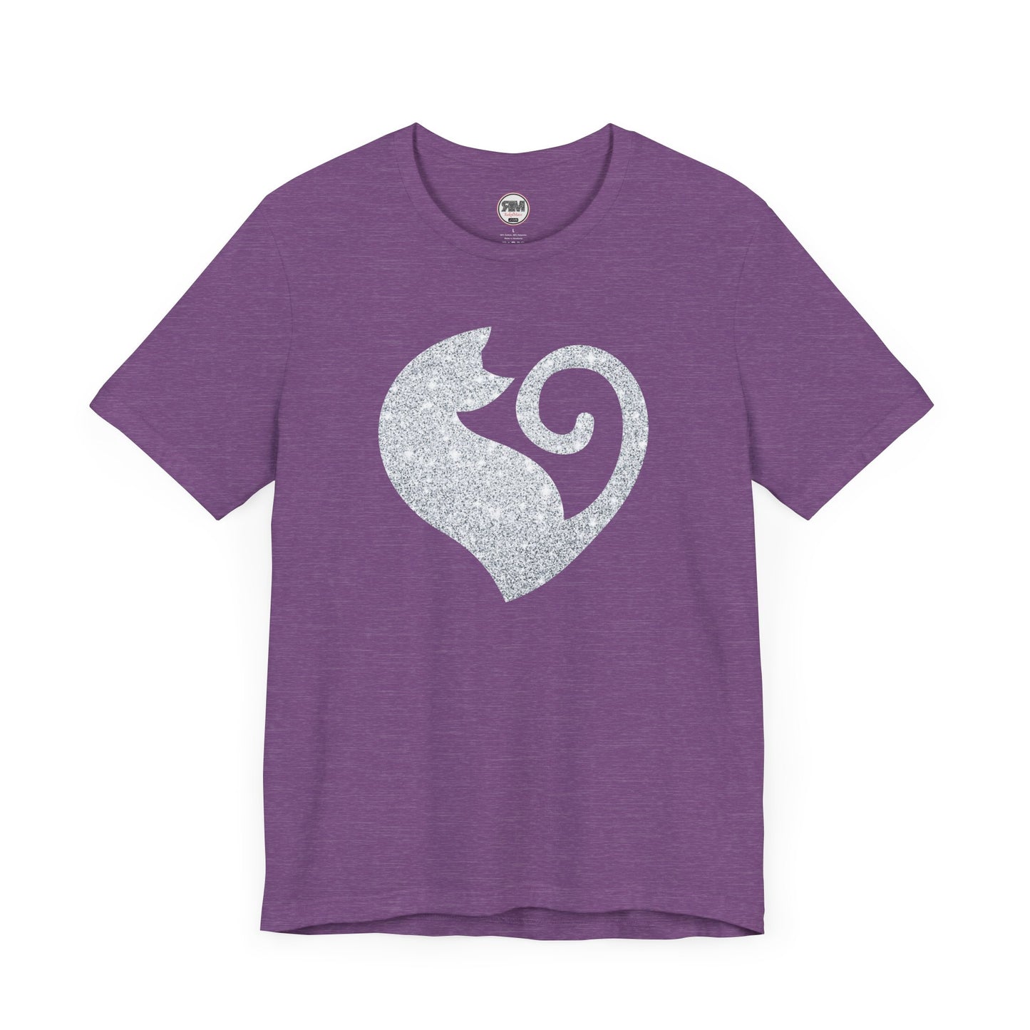 Cat Heart Silver Glitter Look Tee