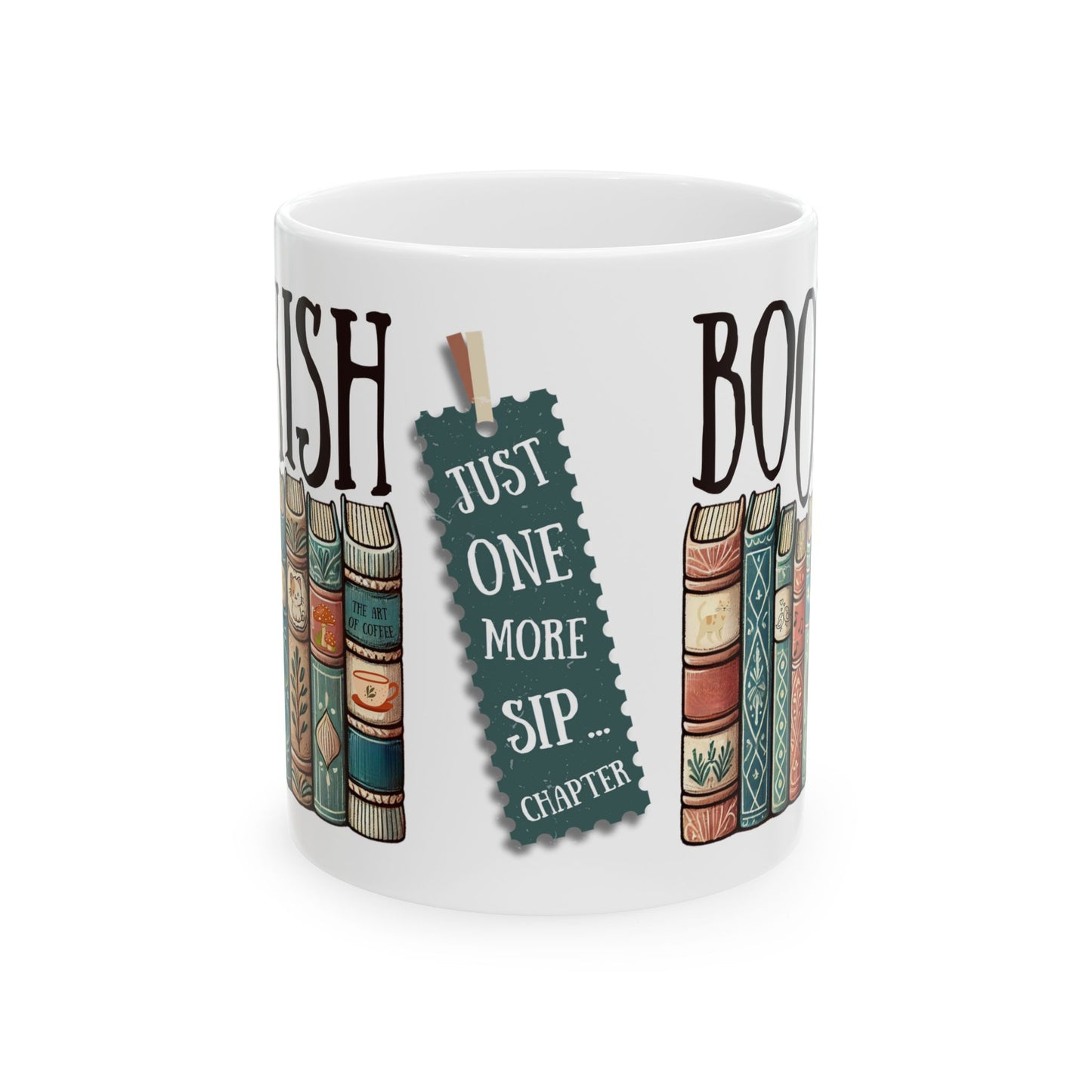 Taza de cerámica blanca Bookish disponible en 11 oz y 15 oz