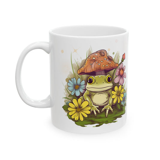 Taza Cottagecore con ranas y hongos venenosos | Diseño 1 | Disponible en 11 oz y 15 oz. Poema breve en la parte posterior