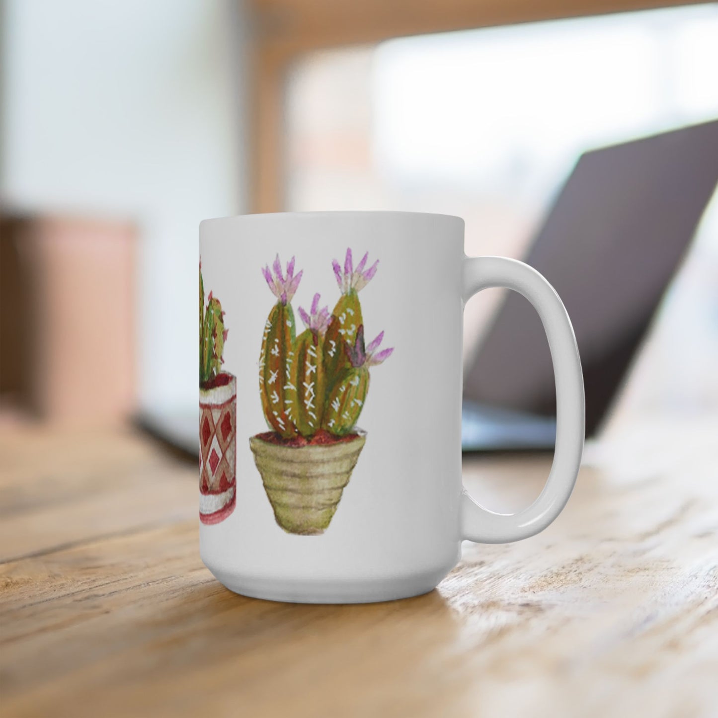 Watercolor Potted Cacti and Succulents Ceramic Mug Cacti Lover Gardener Gift Idea for Green Thumb