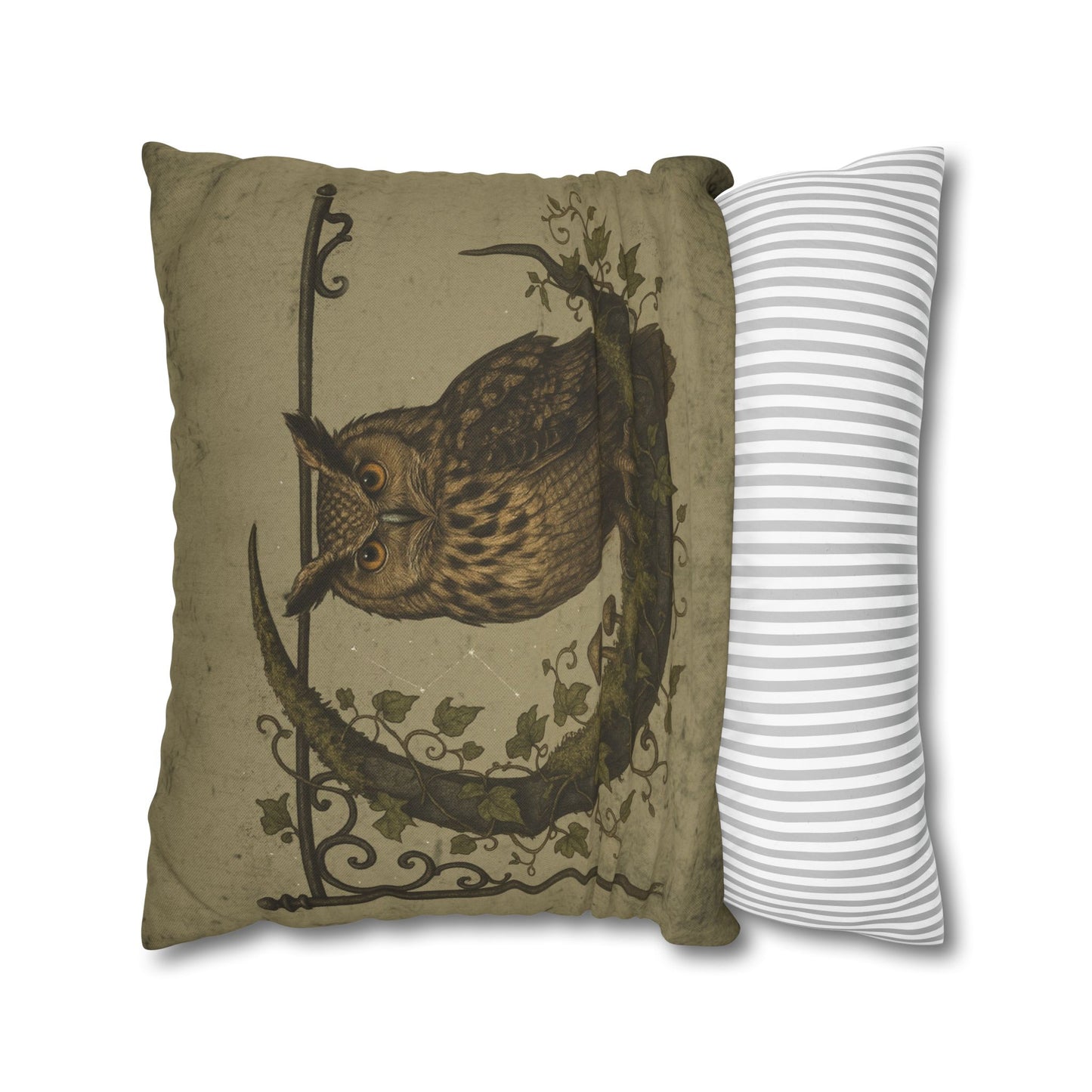 "Owl crescent moon cushion cover dark cottagecore reading nook