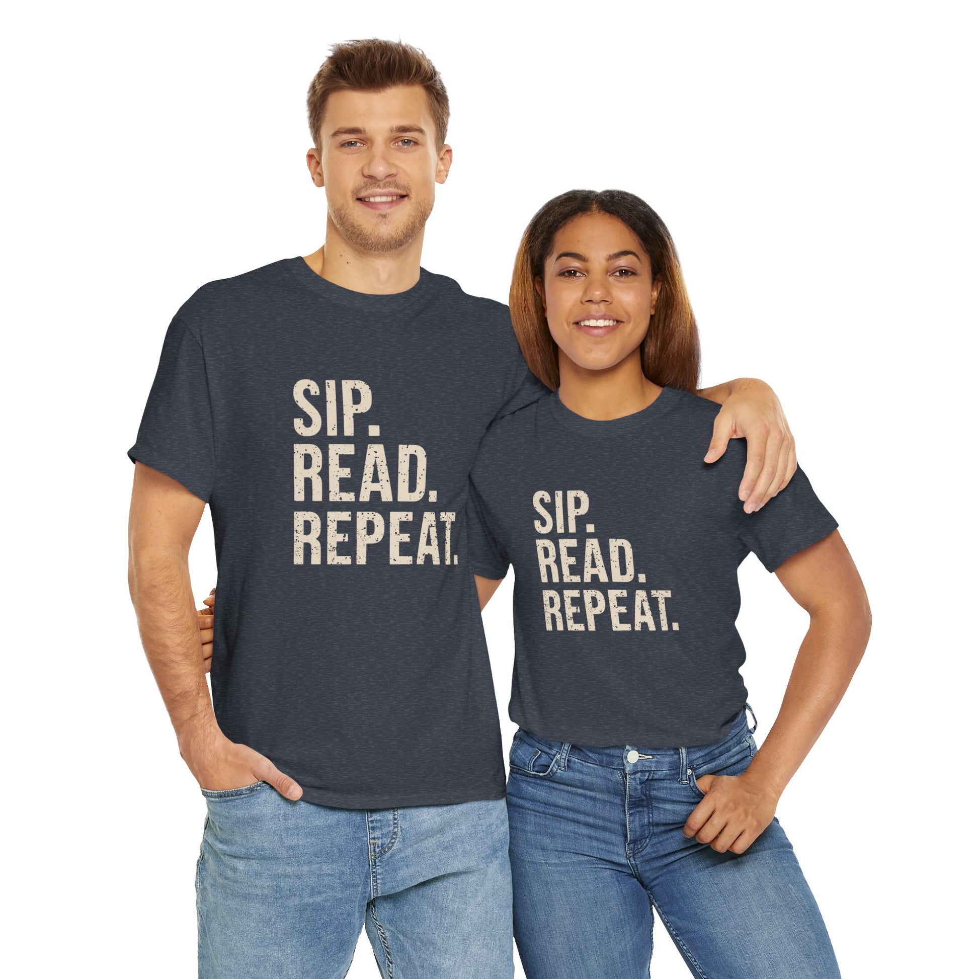 Sip Read Repeat Book Lover Casual Tee Printify