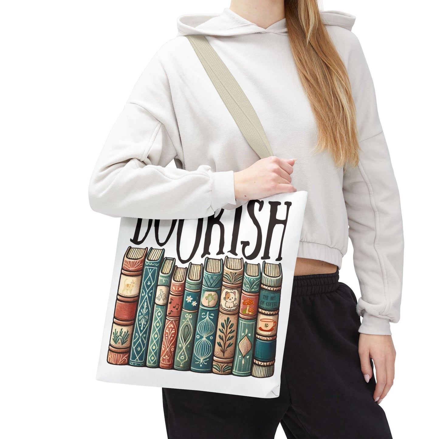 Bolsa de tela con temática de biblioteca para amantes de la literatura