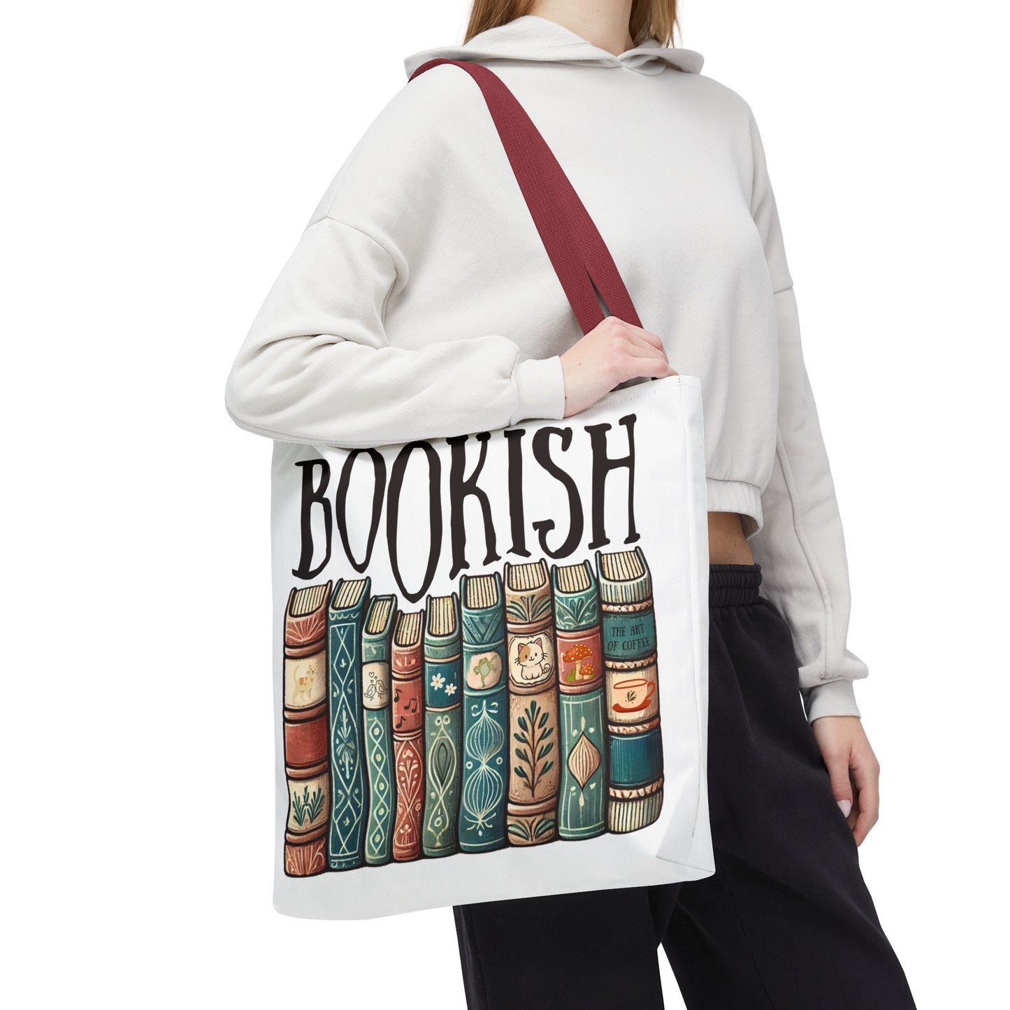 Bolsa de tela con temática de biblioteca para amantes de la literatura