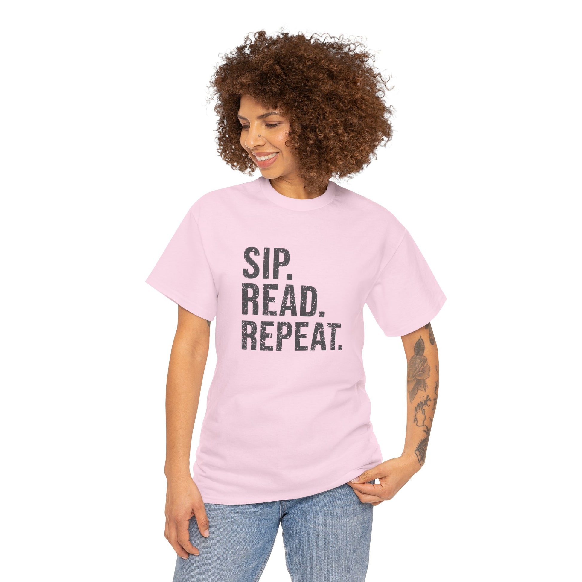 Sip Read Repeat Book Lover Casual Tee Printify