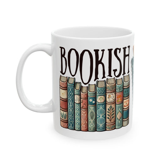 Taza de cerámica blanca Bookish disponible en 11 oz y 15 oz