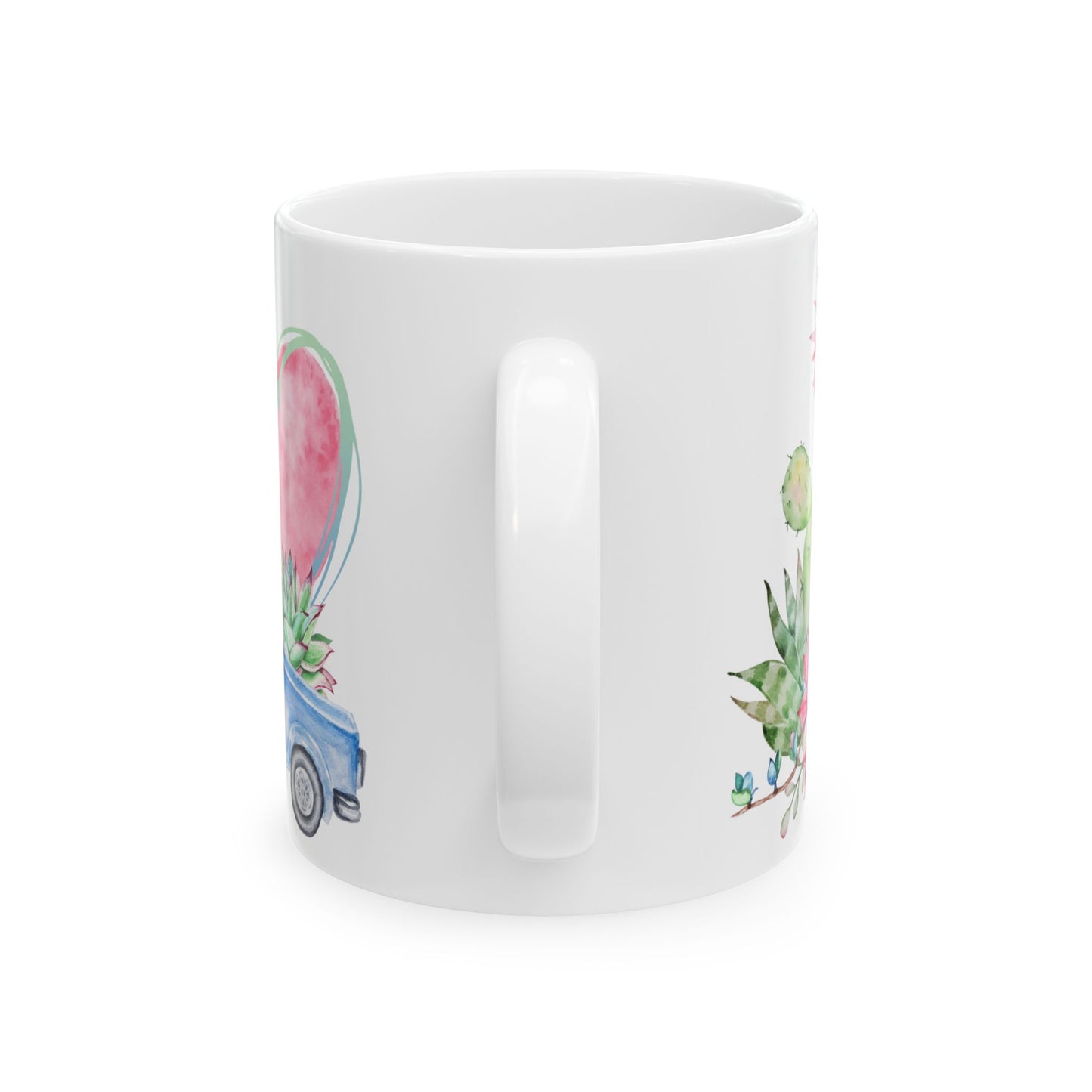 Taza de cerámica con cactus y suculentas en acuarela de 11 oz y 15 oz