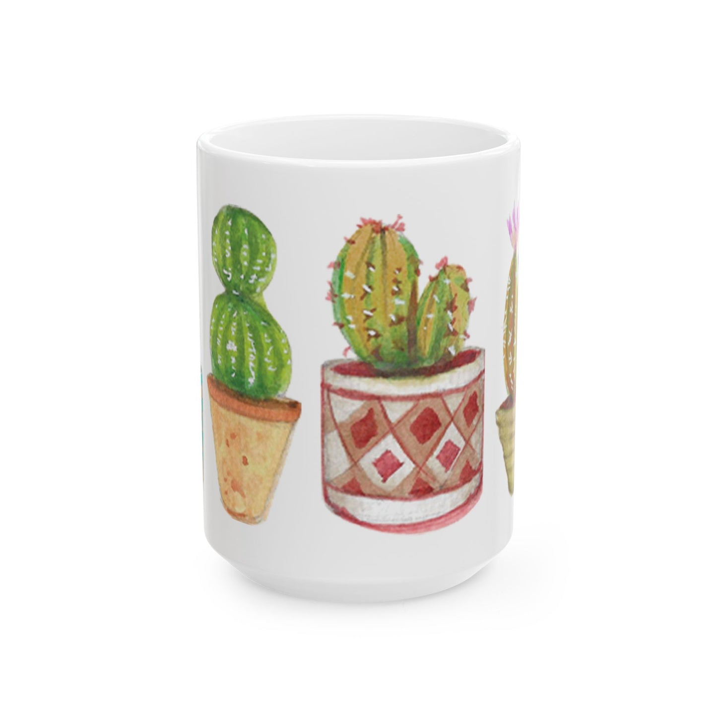 Watercolor Potted Cacti and Succulents Ceramic Mug Cacti Lover Gardener Gift Idea for Green Thumb