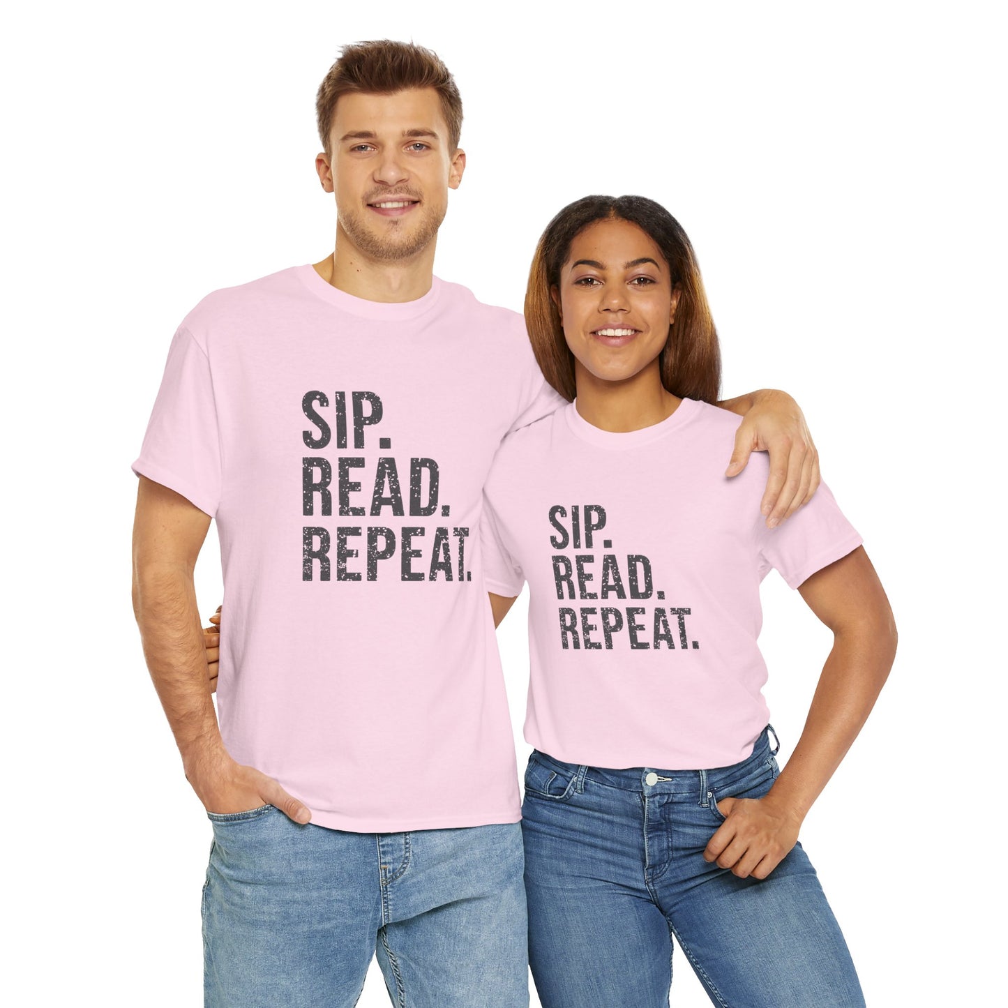 Sip Read Repeat Book Lover Casual Tee Printify