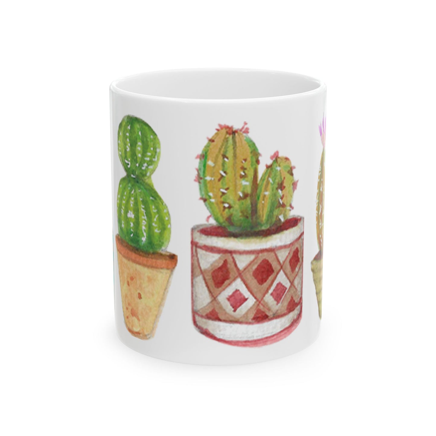 Watercolor Potted Cacti and Succulents Ceramic Mug Cacti Lover Gardener Gift Idea for Green Thumb