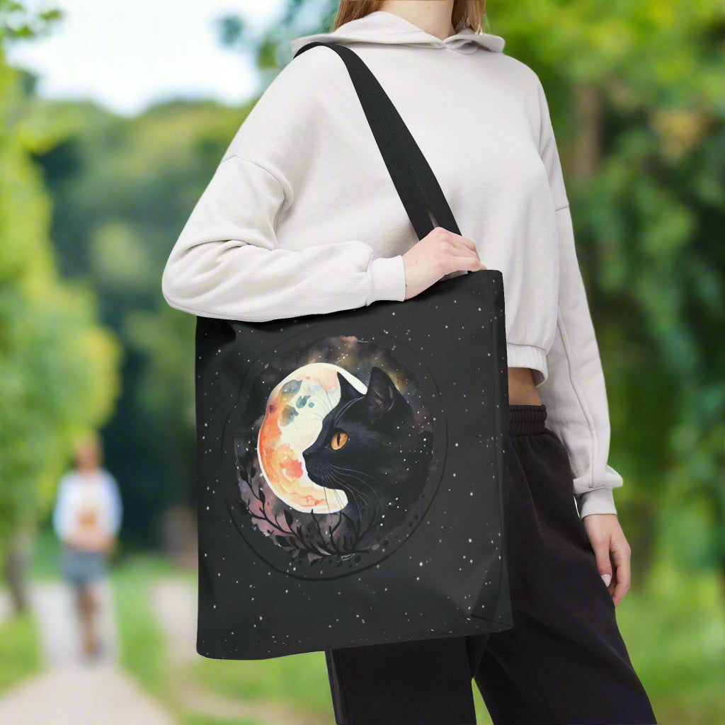 Bolso de mano Dreamy Black Cat in the Moonlight en 3 tamaños