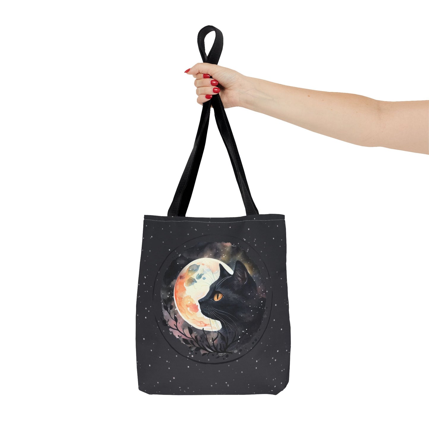 Bolso de mano Dreamy Black Cat in the Moonlight en 3 tamaños