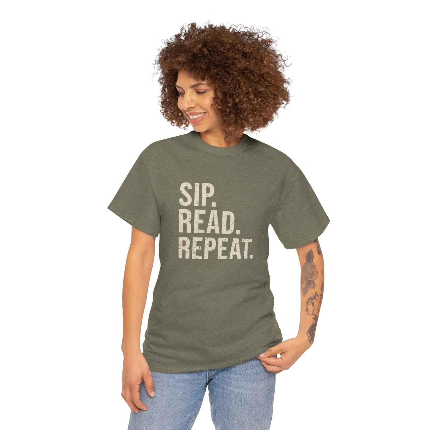 Sip Read Repeat Book Lover Casual Tee Printify