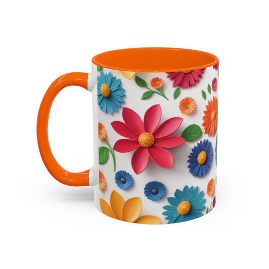 Taza de cerámica con diseño floral 3D vibrante en 2 tamaños.