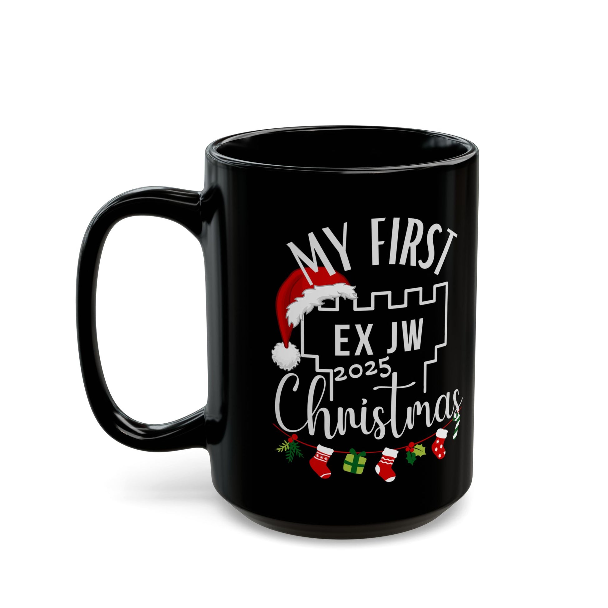 My First Ex JW Christmas Mug, Cult Survivor Gift in Black Printify