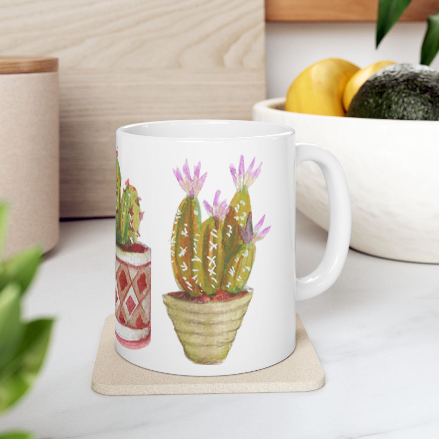 Watercolor Potted Cacti and Succulents Ceramic Mug Cacti Lover Gardener Gift Idea for Green Thumb