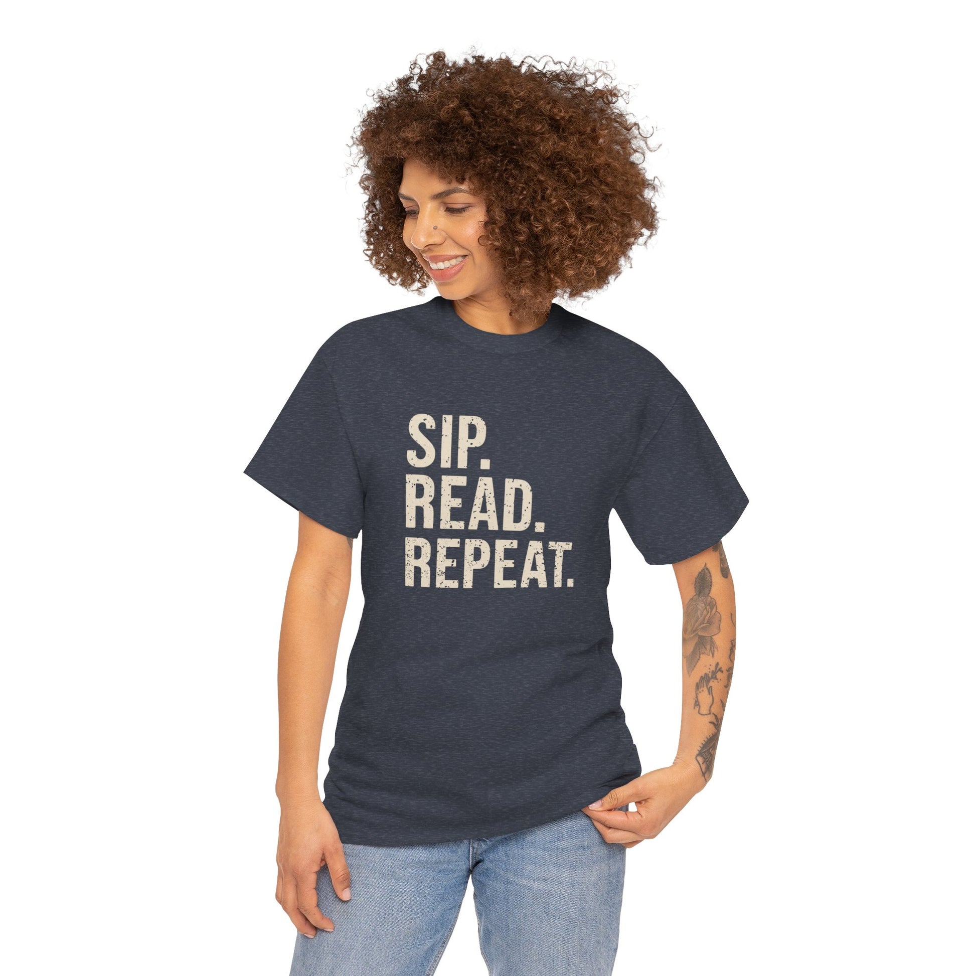 Sip Read Repeat Book Lover Casual Tee Printify
