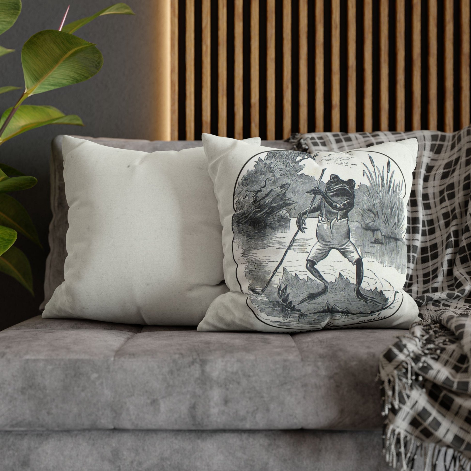Frog afloat cushion cover close-up vintage artwork detail