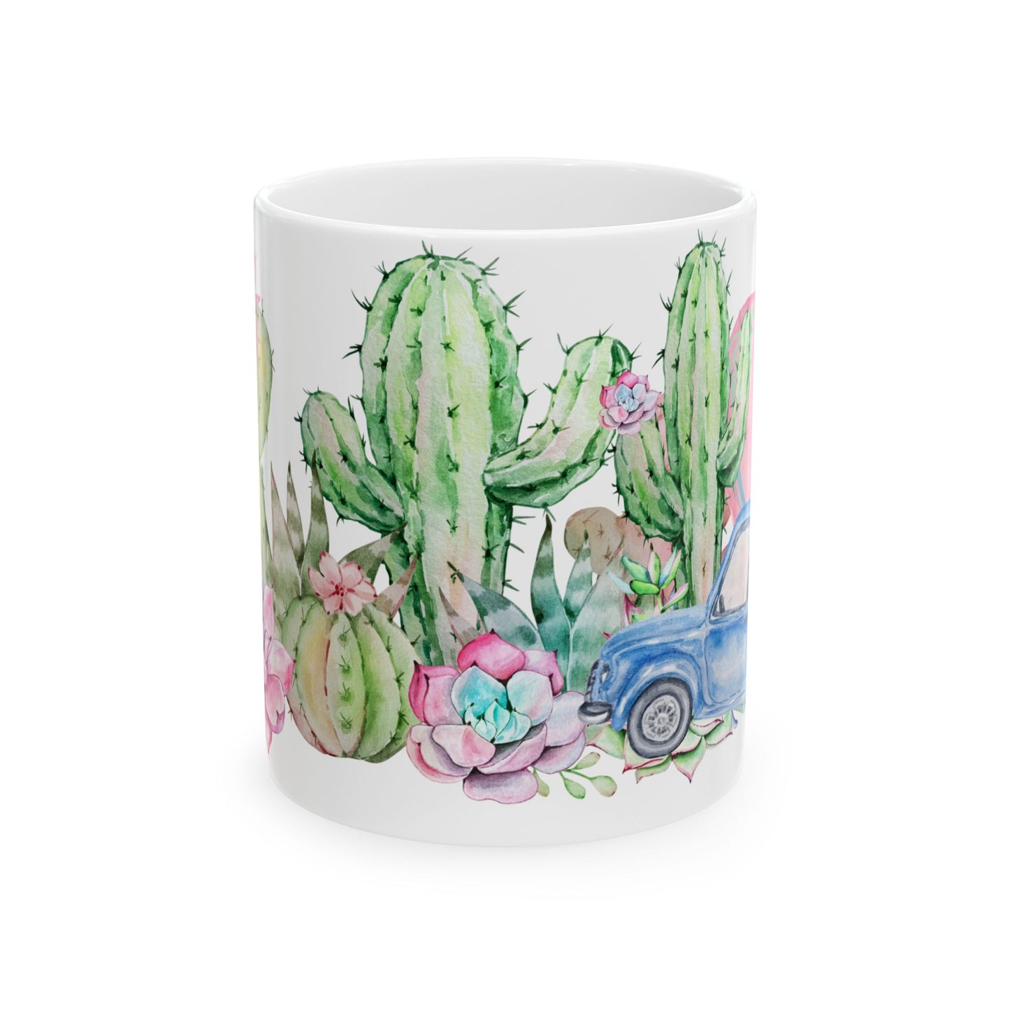 Taza de cerámica con cactus y suculentas en acuarela de 11 oz y 15 oz